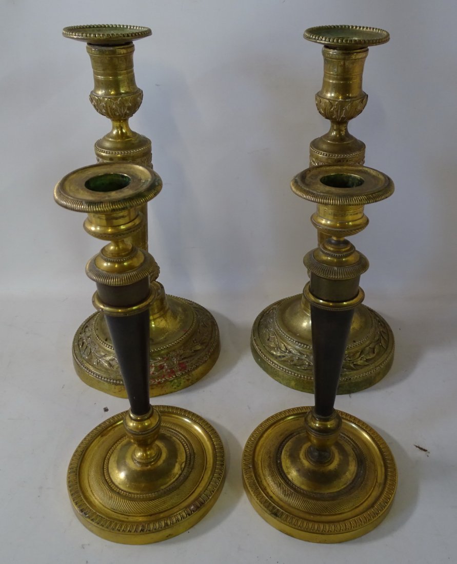 2 PAIR BRASS CANDLESTICKS STICKS LARGEST 12" HIGH X 6" DIA. (1 of 7)