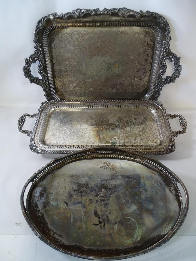 3 SILVER PLATED TRAYS LARGEST 21" X 16" (1 of 14)