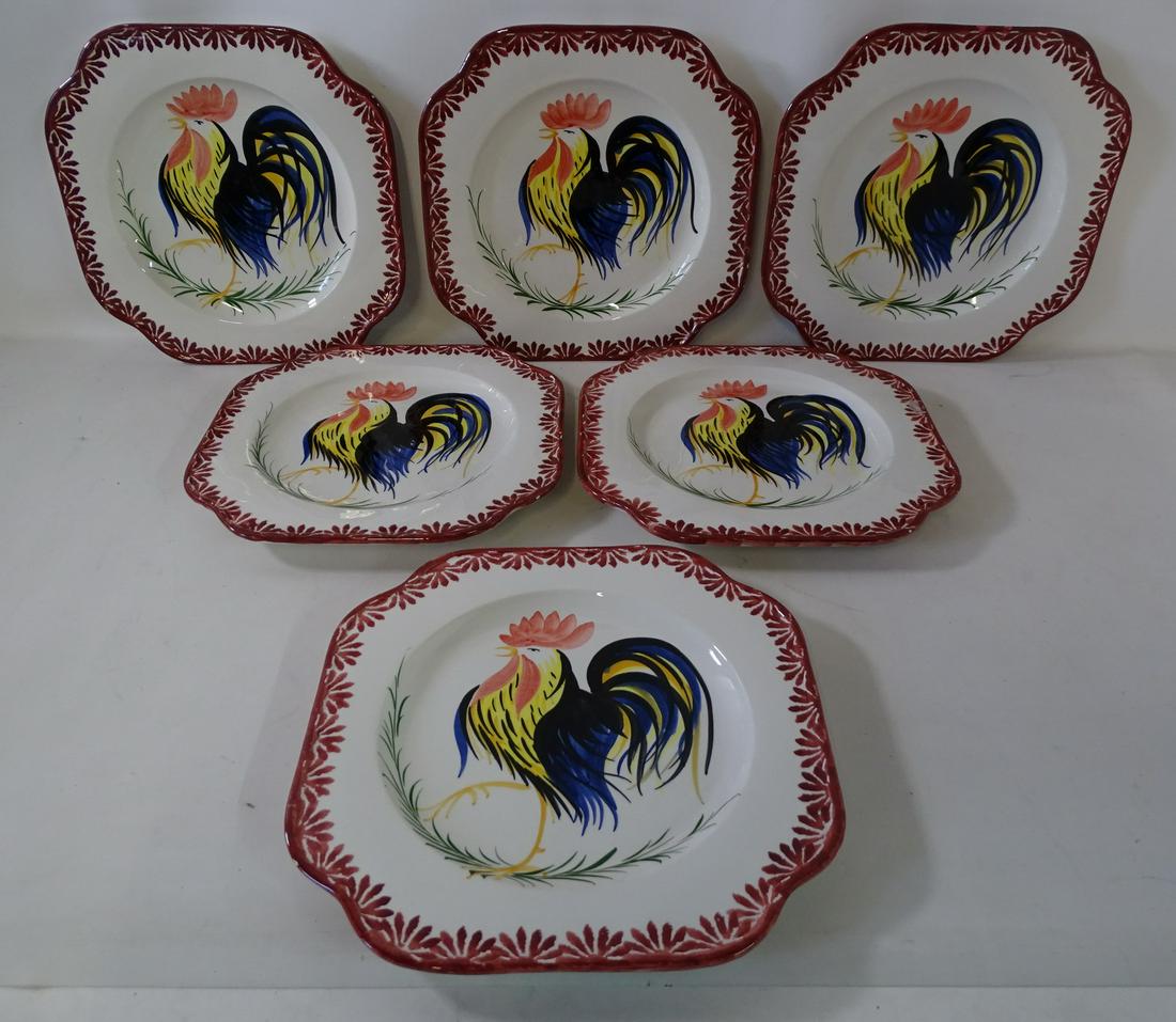 SET OF 6 ITALIAN PLATES FEATURING ROOSTERS 12" DIA. (1 of 9)
