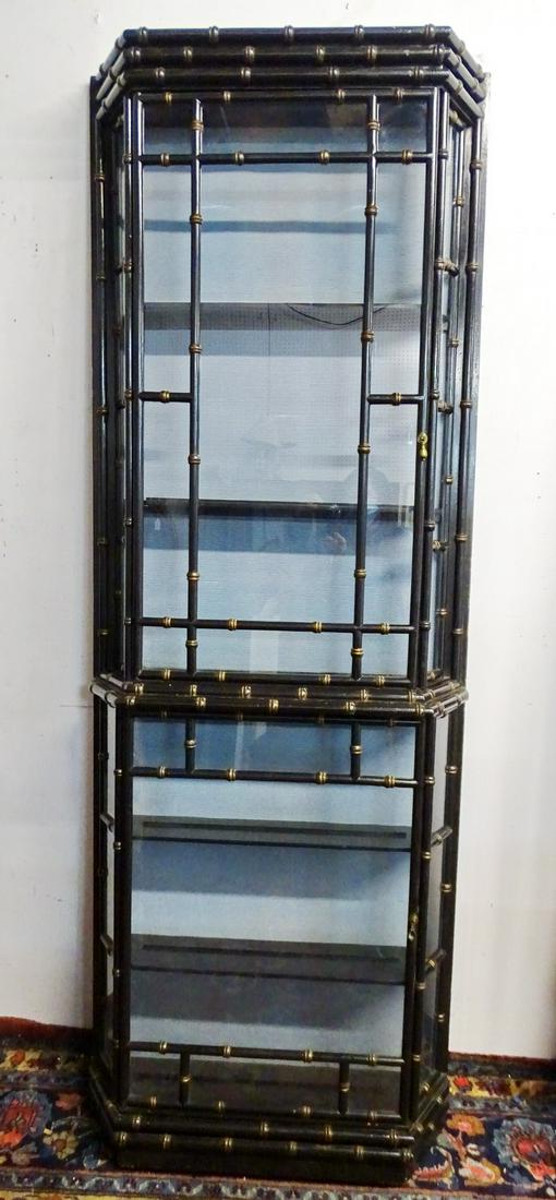 IMPRESSIVE BLACK AND GILT DECORATED FAUX BAMBOO MOTIF VITRINE (1 of 11)