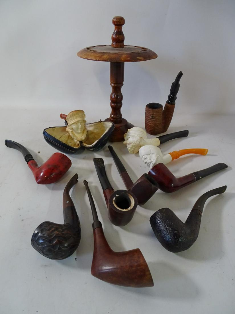 IMPRESSIVE COLLECTION OF (11) PIPES INC. MEERSHAM W/PIPESTAND (1 of 12)