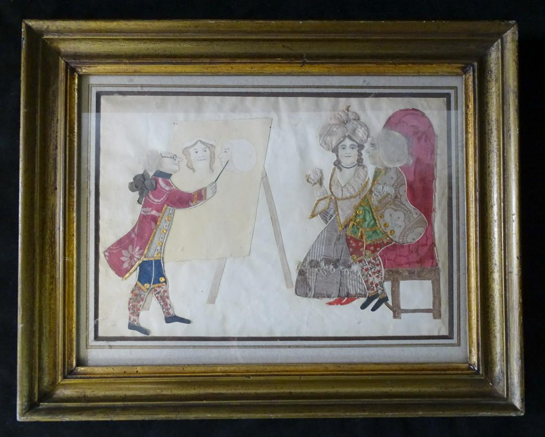 CA. 19TH CENTURY EUROPEAN? MIXED-MEDIA & COLLAGE FIGURAL CARICATURE 8.75" X 12.75" IMAGE: CA. 19TH CENTURY EUROPEAN? MIXED-MEDIA & COLLAGE FIGURAL CARICATURE 8.75" X 12.75" IMAGE