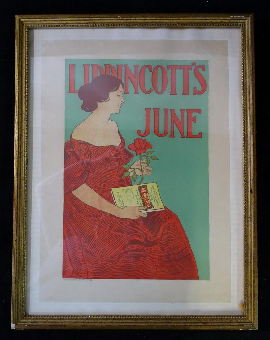 LIPPINCOTT'S JUNE 1896 ADVERTISING LITHOGRAPH POSTER 16" X 11.75" SHEET MOUNTED ON BOARD (1 of 8)