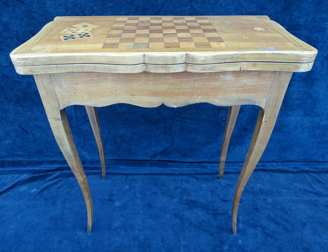ANTIQUE INLAID SATIN WOOD FOLDOVER GAMES TABLE 28 X 24 1/4 X (1 of 13)