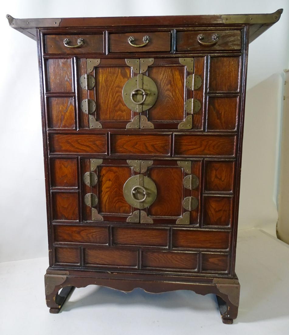 BRASS MOUNTED JAPANESE TANSU STORAGE CHEST 30" X 24.25" X 11.5" H X L X D (1 of 7)