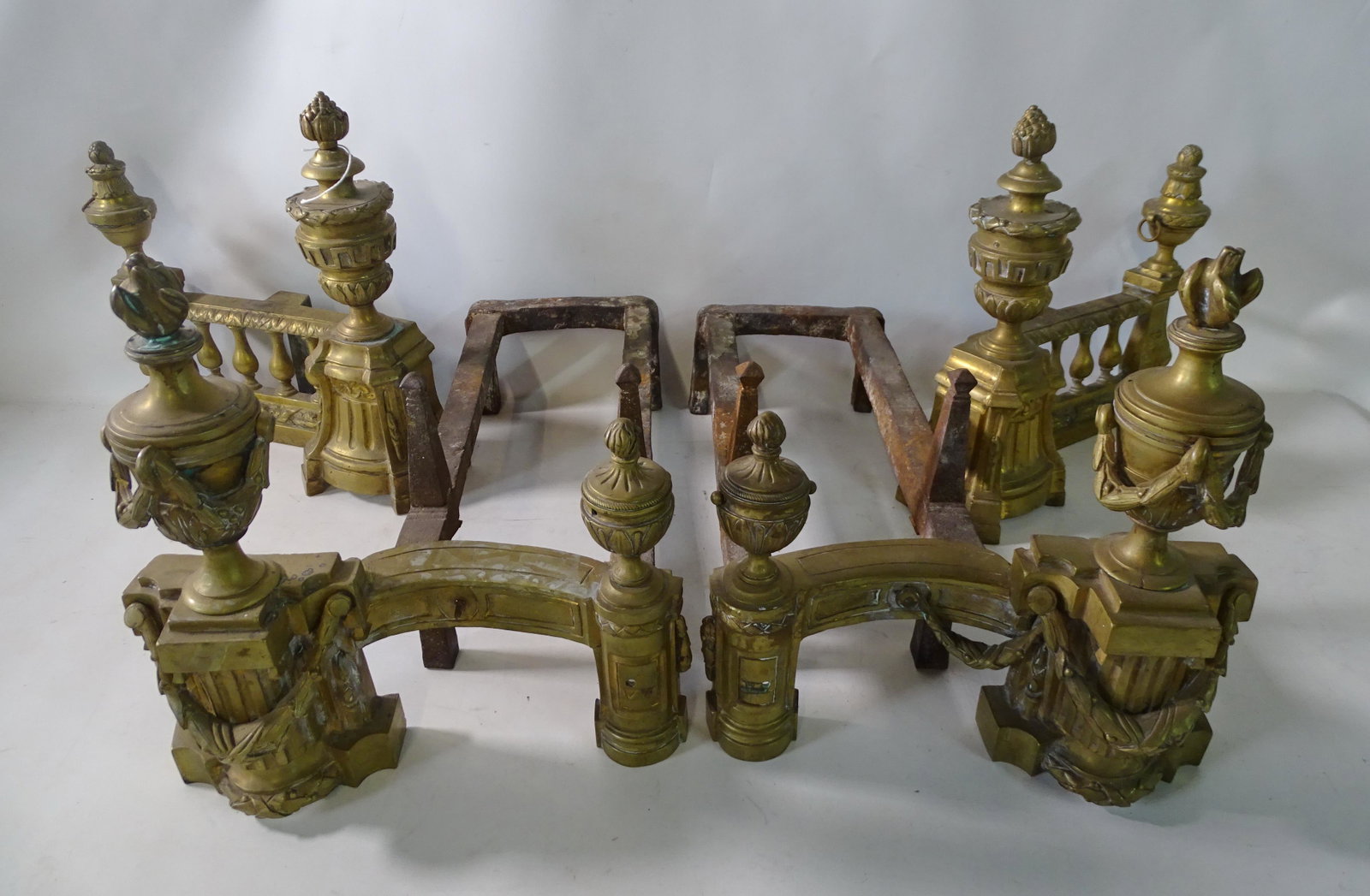 FRENCH FIREPLACE CHENETS/ANDIRONS 2 PAIR 12 1/2" X 19" X 12" LARGEST: FRENCH FIREPLACE CHENETS/ANDIRONS 2 PAIR 12 1/2" X 19" X 12" LARGEST