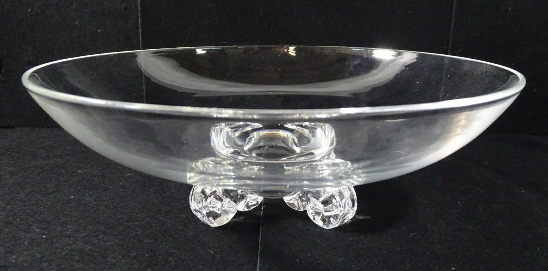 STEUBEN CRYSTAL BOWL W 4 CURLED FEET 3 1/2" HIGH 11" DIA. (1 of 5)