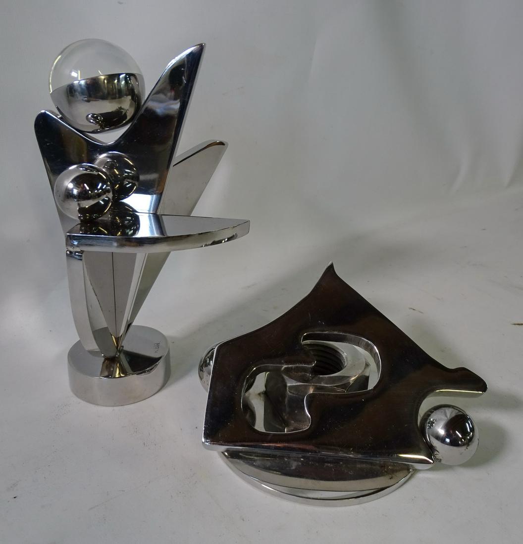 2 R.BIR ABSTRACT POLISHED STEEL SCUPTURES 8 1/2" HIGH TALLEST (1 of 9)