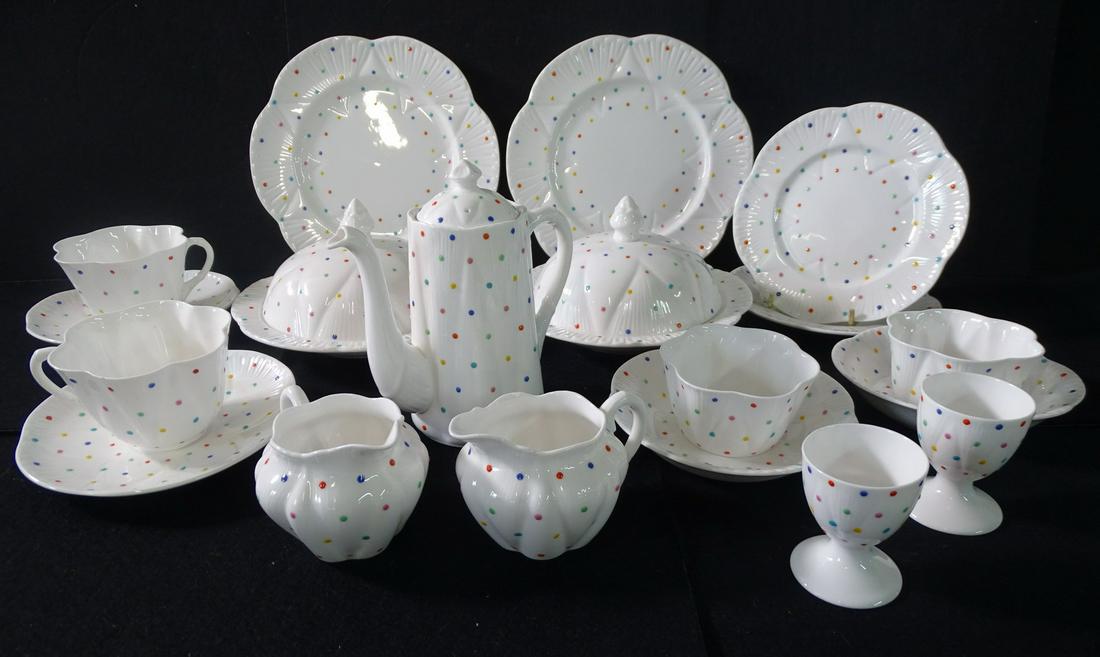 SHELLEY PORCELAIN 19 PIECES MULTI COLOR POLKA DOT INC. 2 COVERED BOWLS (SMALL CHIP 1 TEACUP) (1 of 8)
