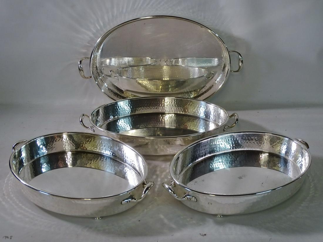 SET OF 4 CHRISTIAN DIOR HAMMERED SILVER PLATE 2 HANDLED OVAL TRAYS 2 X 19 X 11/ 1/2 LARGEST (1 of 7)