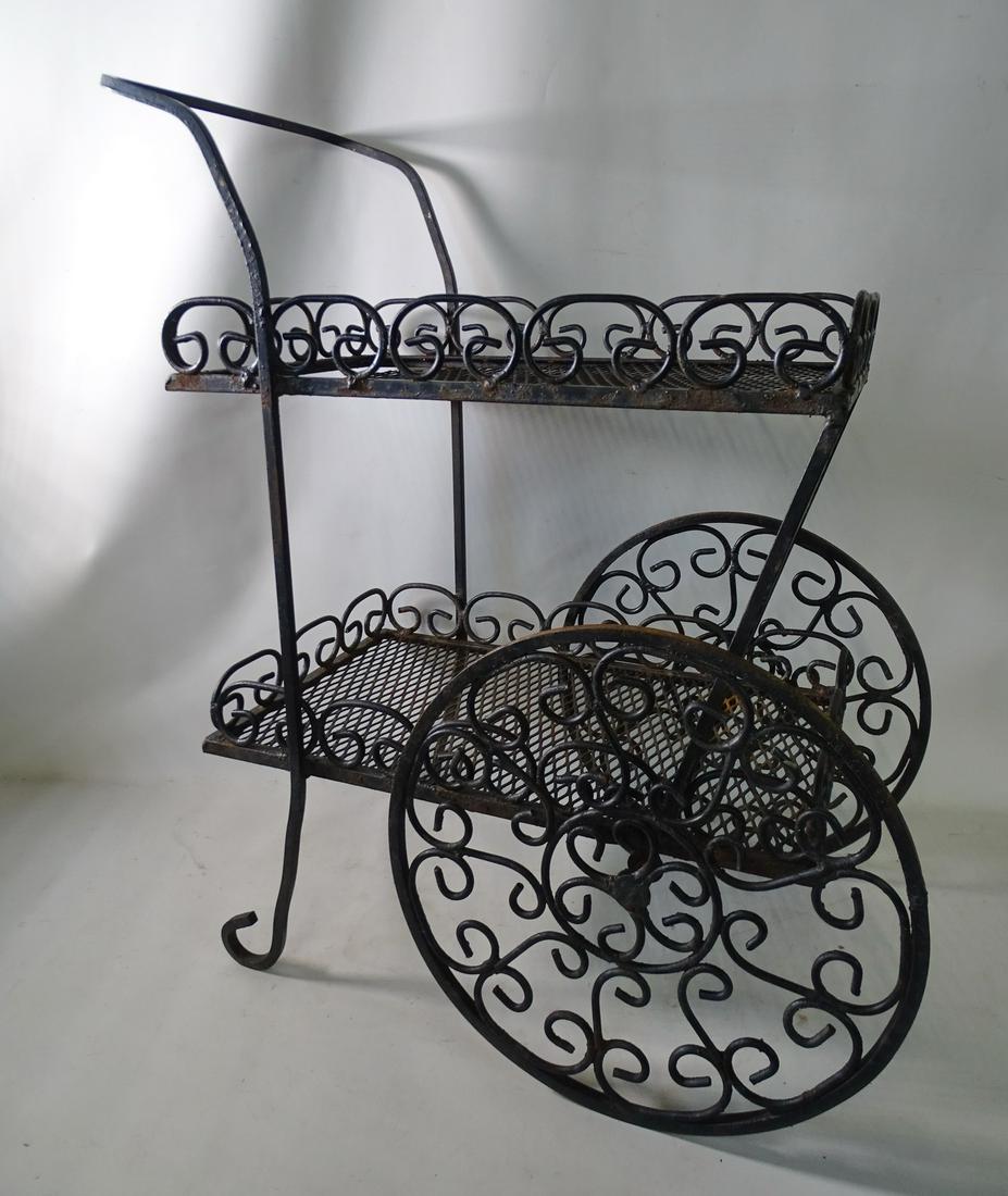 ORNATE WROUGHT IRON BAR CART W BLOCK SCROLL WORK 28" HIGH 19 1/2" LONG 12" WIDE (1 of 6)