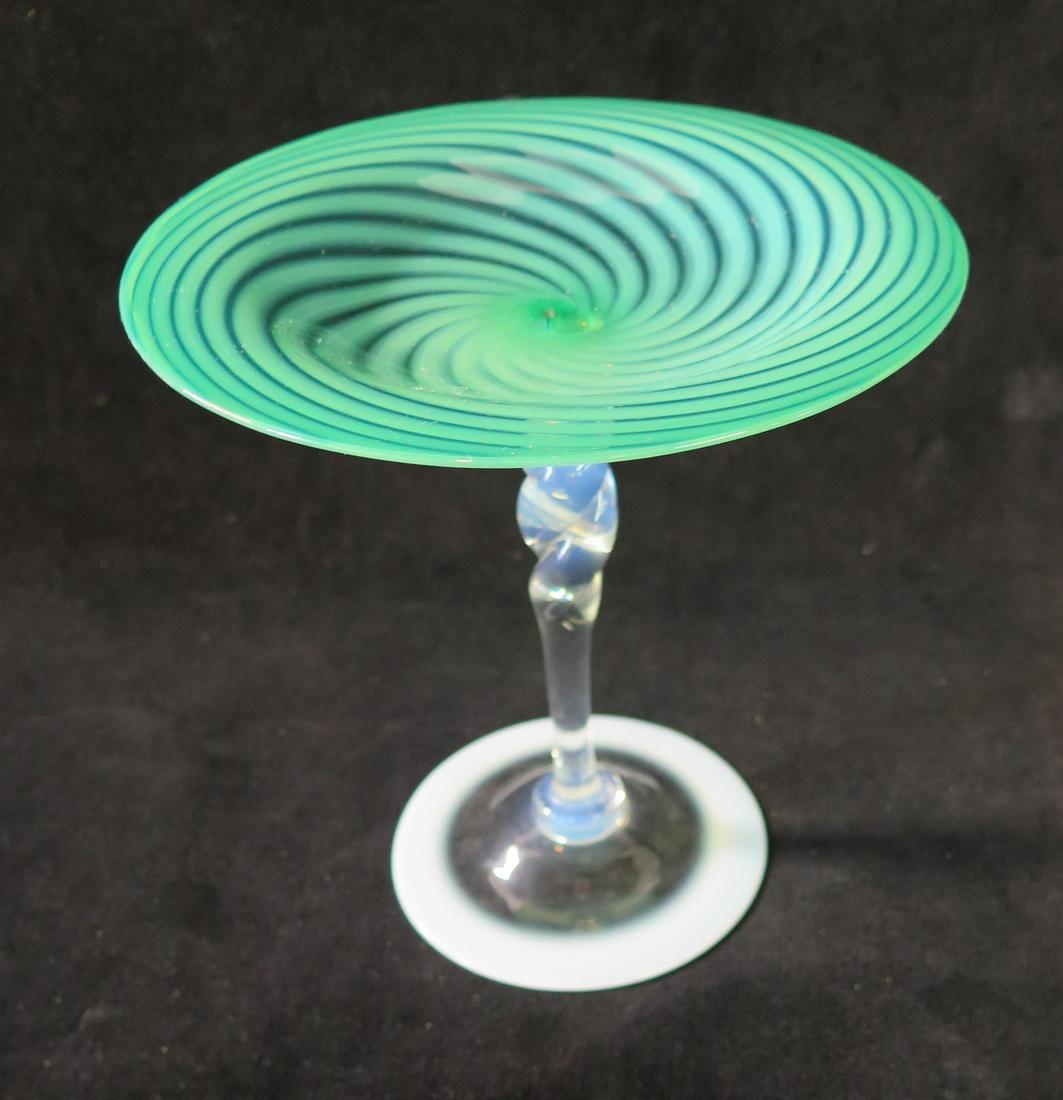 STUBEN CHINESE SWIRL ART GLASS COMPOTE 7 H X 7 DIA.: STUBEN CHINESE SWIRL ART GLASS COMPOTE 7 H X 7 DIA.