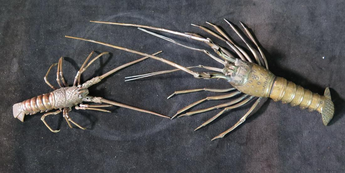 2 JAPANESE COPPER ARTICULATED LOBSTERS 7IN AND 5IN (1 of 11)