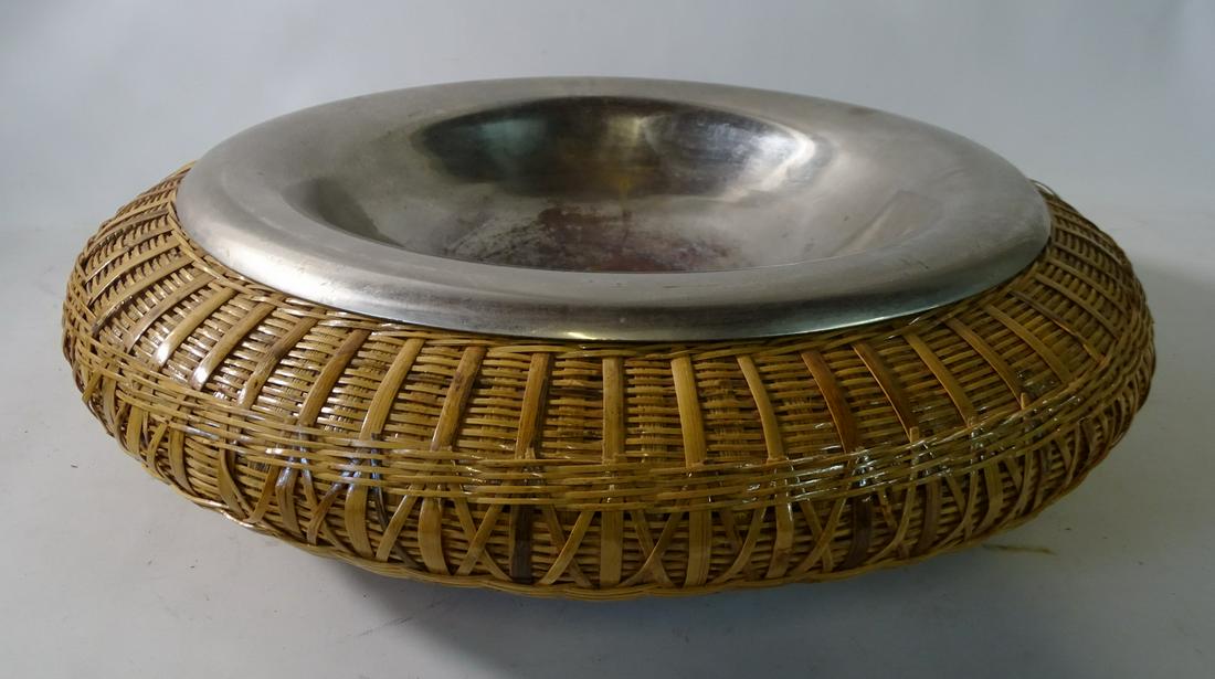 WICKER AND S/P CENTER BOWL 5.5" X 21" DIA.: WICKER AND S/P CENTER BOWL 5.5" X 21" DIA.