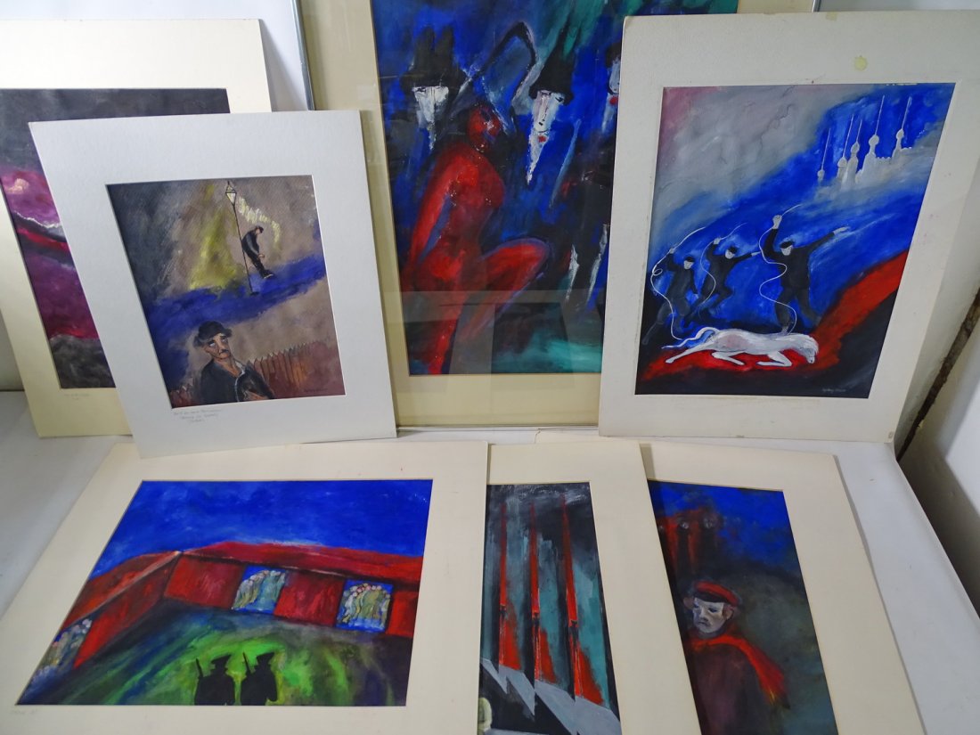 INGEBORG GLOSSER SIGNED: 9 LITERARY/EXISTENTIAL COMPOSITIONS W/ MEN, MIXED-MEDIA ON PAPER, 21" X 17" (1 of 17)