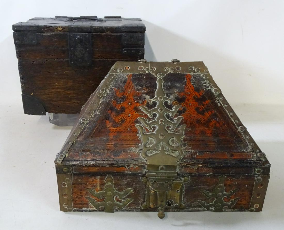 (2) IMPRESSIVE ASIAN BOXES INC.. ANTIQUE CALLIGRAPHERS BOX 8" X 10.75" X 7.5" (1 of 12)