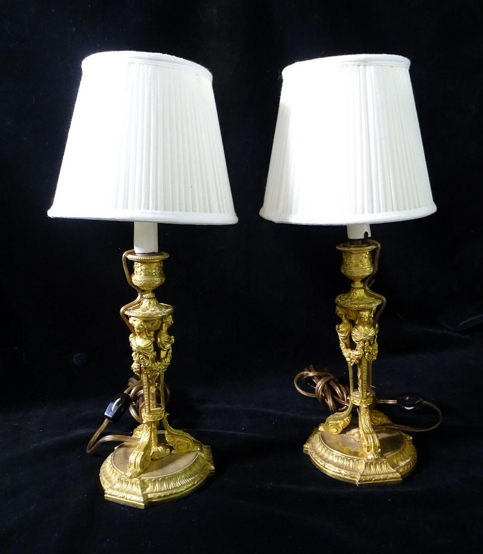 PAIR FIGURAL DORE BRONZE CANDLESTICKS STICK LAMPS 14.5" X 5"DIA. (1 of 6)