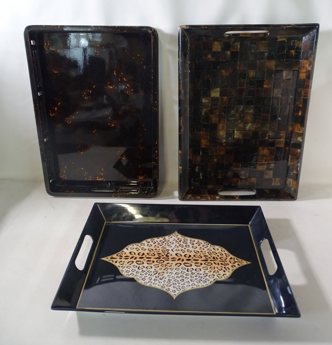 LOT OF 3 SERVING TRAY INC. TESSALATED FAUX TORTOISE SHELL 21" X 15" LARGEST (1 of 10)