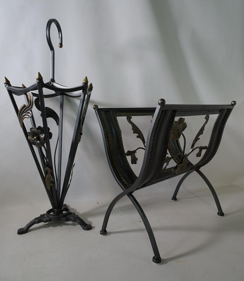 SET OF DECORATIVE METAL ITEMS; MAGAZINE RACK & UMBRELLA STAND 27" H X 11" DIA. (1 of 5)