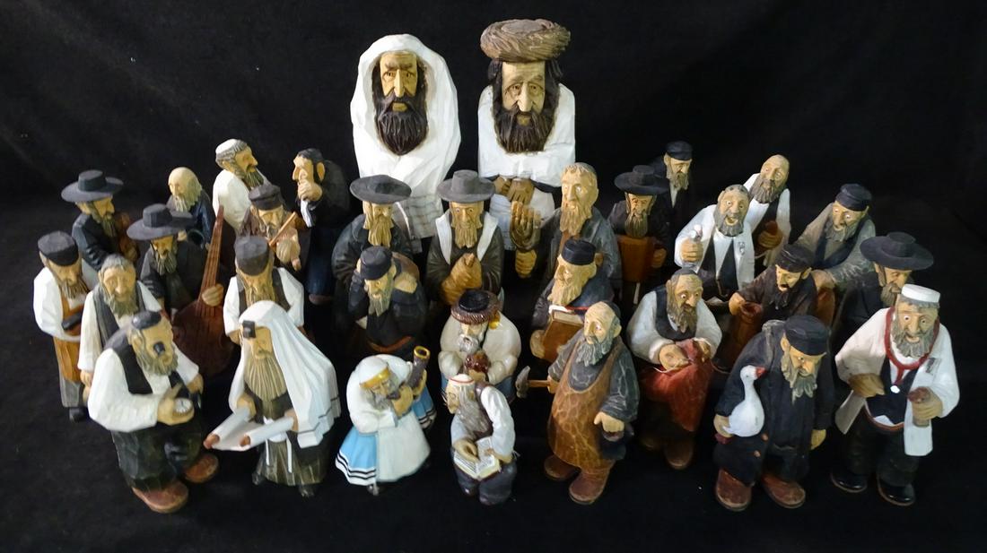 GROUP OF 32 HASIDIC HAND CARVED FIGURES (1 of 5)