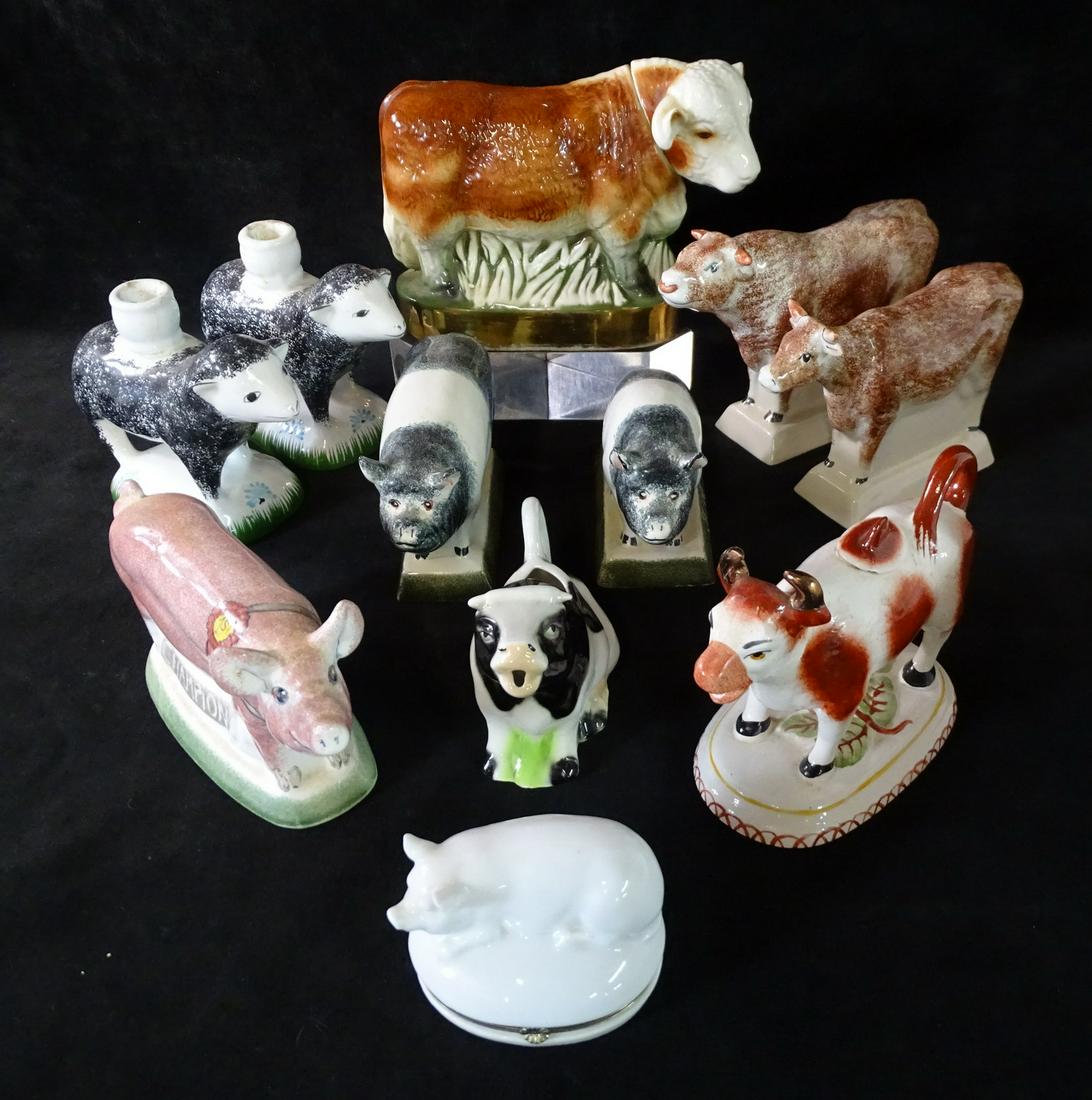 GROUP OF PORCELAIN PIGS, SHEEP, AND COWS INC. ENGLISH 6.5" H TALLEST (1 of 20)