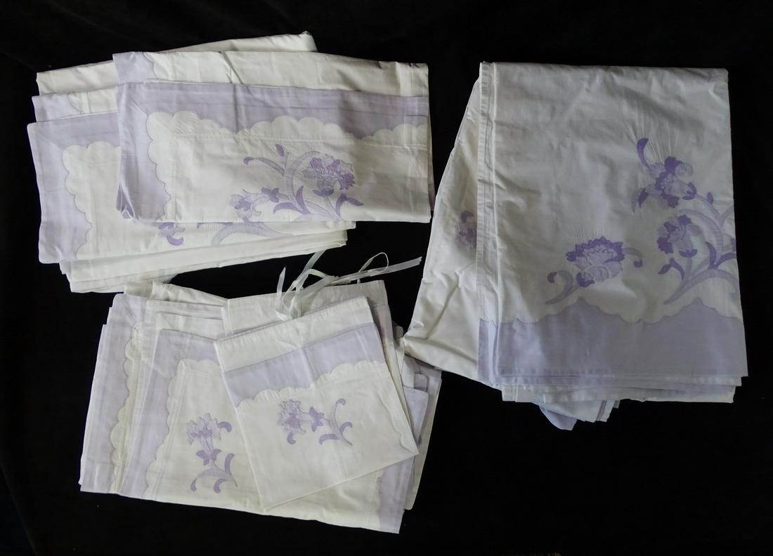 E. BRAUN & CO NEW YORK: 13 PCS BED LINEN SET: COTTON, CA. 108" X 104" FLAT SHEET, WHITE W/ (1 of 14)