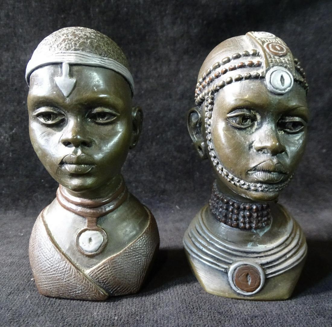 PAIR "MULTIMETAL" CASPER DARARE AFRICAN WARRIOR SCULPTURES - BRASS, COPPER, NICKEL & BRONZE 4.5" H (1 of 11)