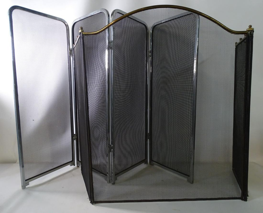 2 FIRESCREENS, 1 CHROME, 1 BRASS 45" X 30" 46" X 32" (1 of 10)