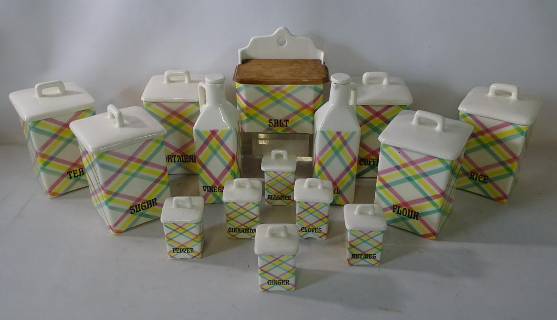 15 PC. VINTAGE CZECHOSLOVAKIAN PORCELAIN CANISTER SET (SALT 6.5"X 6.5" X 4") (1 of 13)