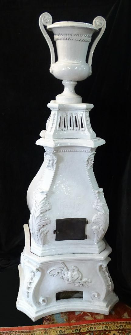 STUNNING ROCOCO STYLE GLAZED TERRACOTA VINTAGE EUROPEAN STOVE 85" HIGH (1 of 16)