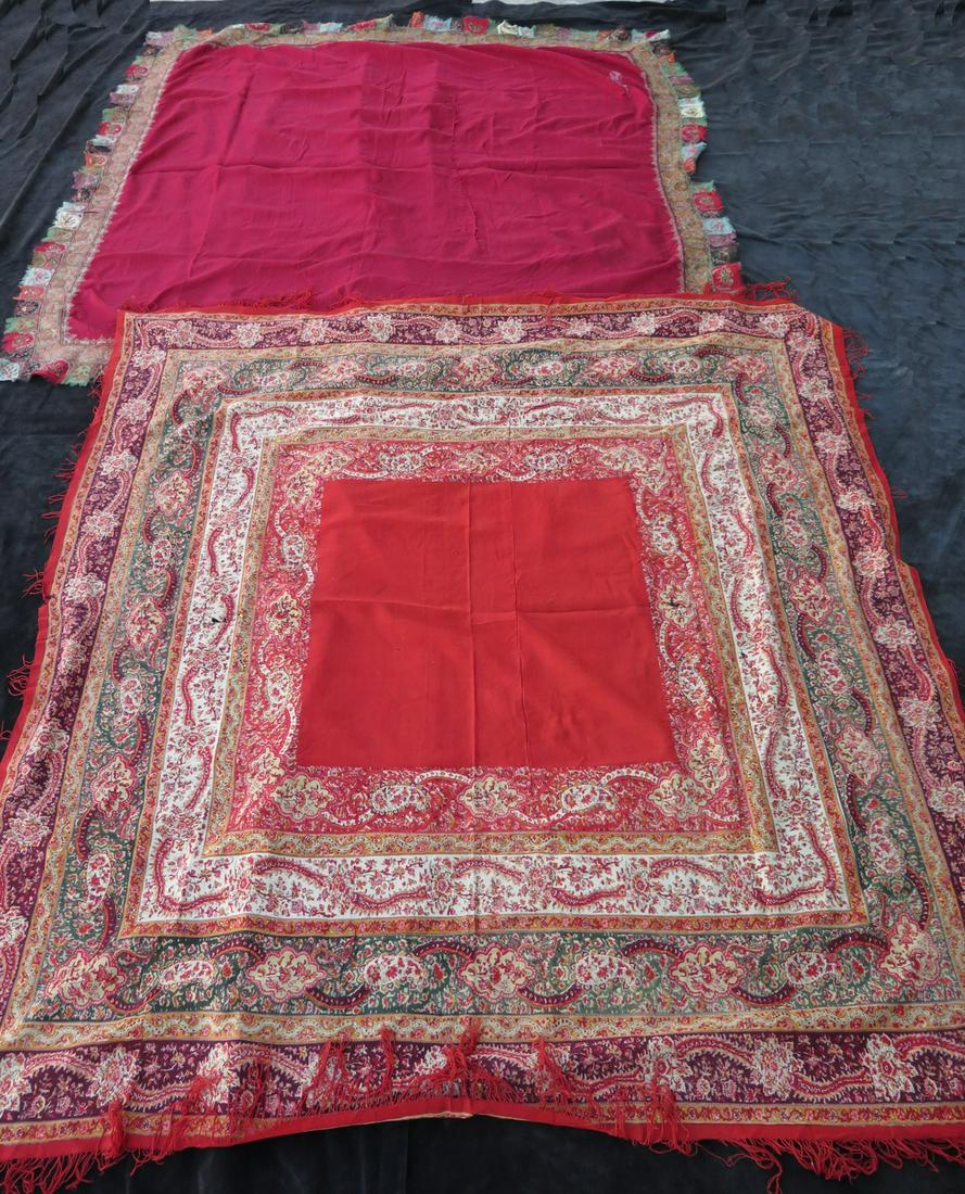 TWO ANTIQUE VICTORIAN PASLEY WOOL SHAWLS, AS IS, 65" X 62" EACH (AS IS) (1 of 19)