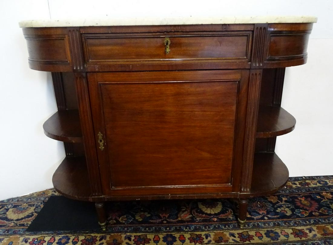 DESERT CABINET: MANNER OF JANSEN, MAHOGANY, BRONZE MOUNTED, MARBLE TOP, D-SHAPED, OPEN SIDES 36" X (1 of 14)