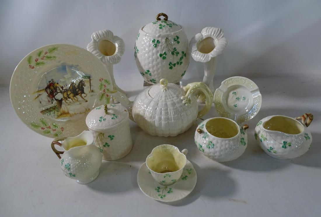 12 PCS. BELLEEK FINE PORCELAIN. INC. BISCUIT BARREL 7.75" H TALLEST (1 of 15)