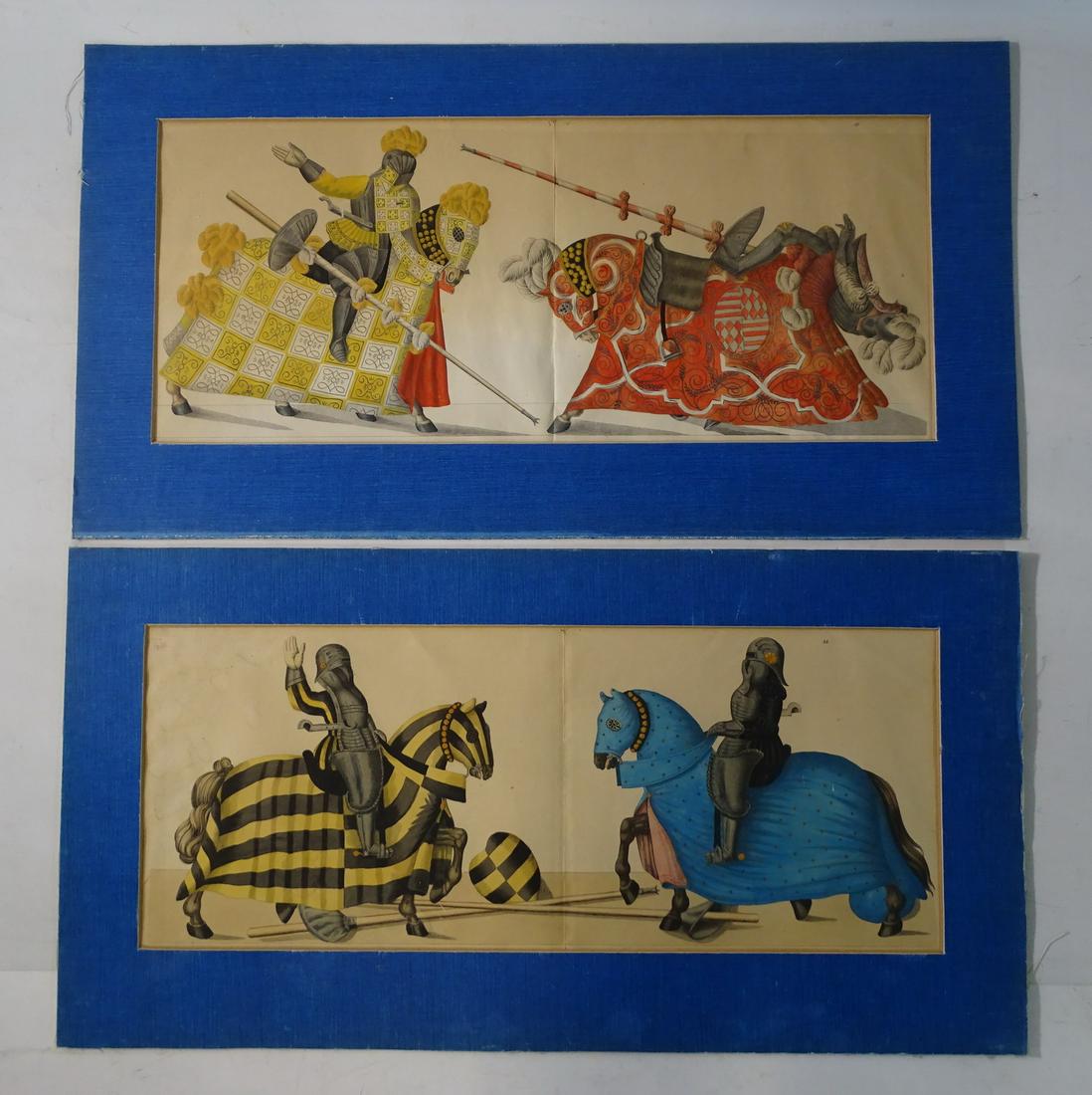 FRANZ KOTTENJAMP PAIR OF JOUSTING KNIGHTS 19TH CENTURY PLATES 9.25" X 21.5" (SHEET TAPED TO MATTE ON (1 of 11)