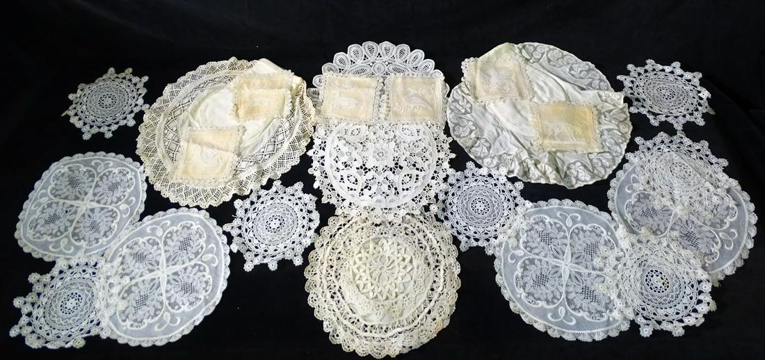 LOT OF (23) ANTIQUE & VINTAGE LACE & DOILIES: LOT OF (23) ANTIQUE & VINTAGE LACE & DOILIES