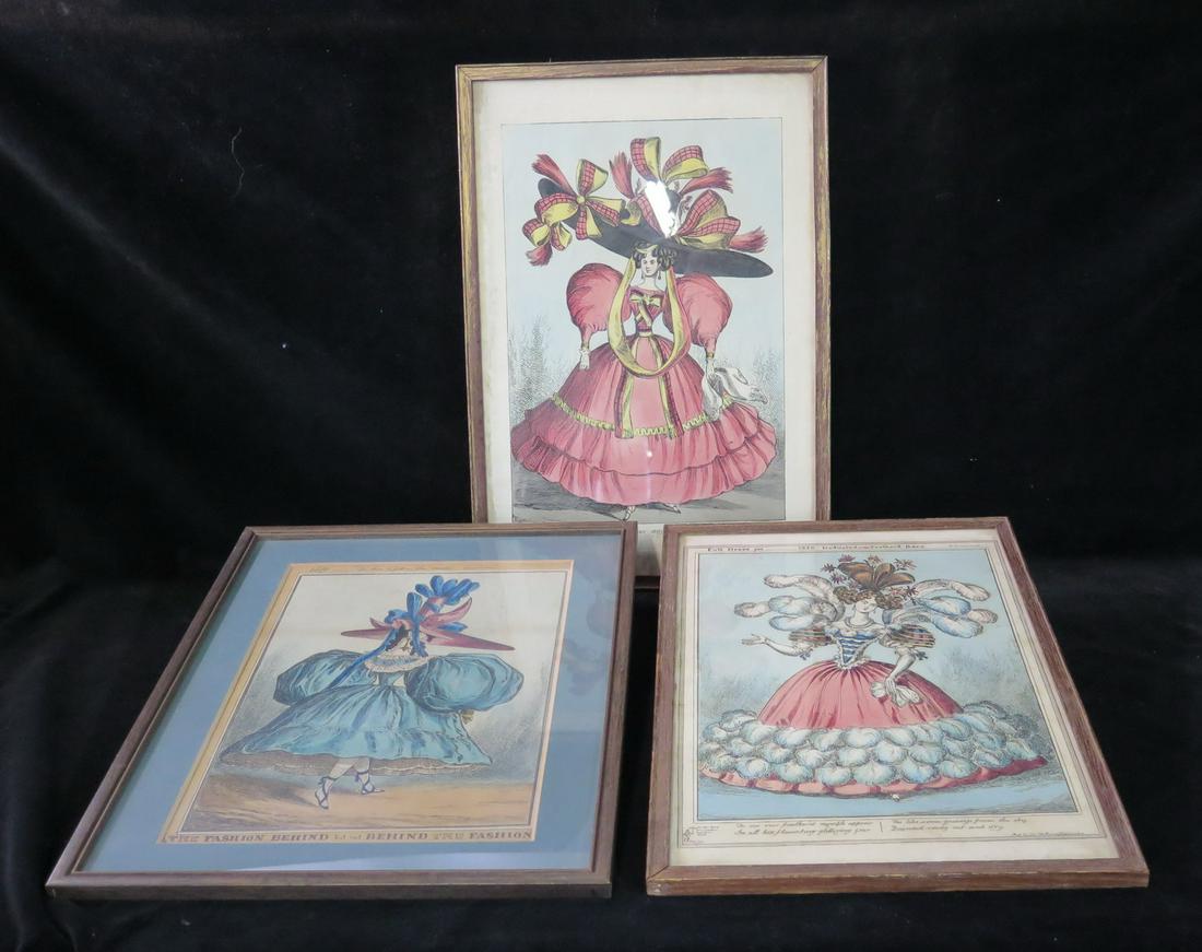 WILLIAM HEATH (PAUL PRY) 3 FASHION CARICATURE 1827-9 HAND-COLORED ETCHING "DEDICATED...FEATHERED (1 of 10)