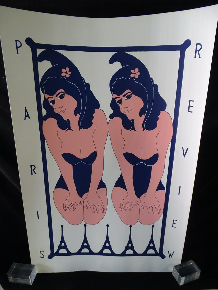 JOHN WESLEY PENCIL SIGNED "PARIS REVIEW" 1965, SILKSCREEN 40" X 26" (1 of 8)