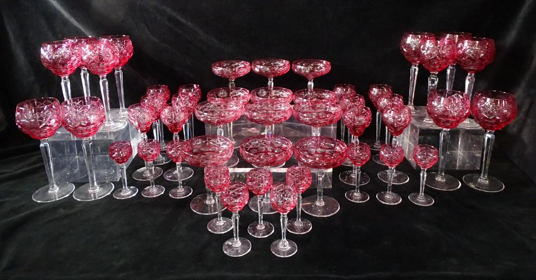 48 PIECE CRANBERRY TO CLEAR CRYSTAL STEMWARE SET (1 of 8)