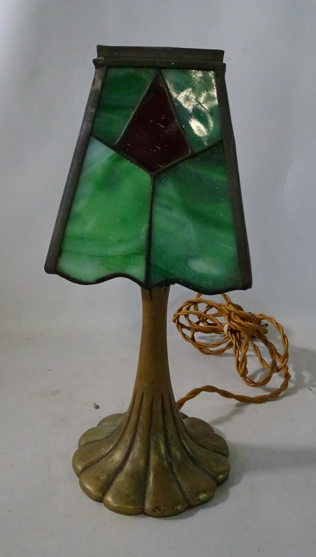 DUFFNER & KIMBERLY DESK LAMP - SIGNED BASE, PERIOD SHADE (1 of 4)