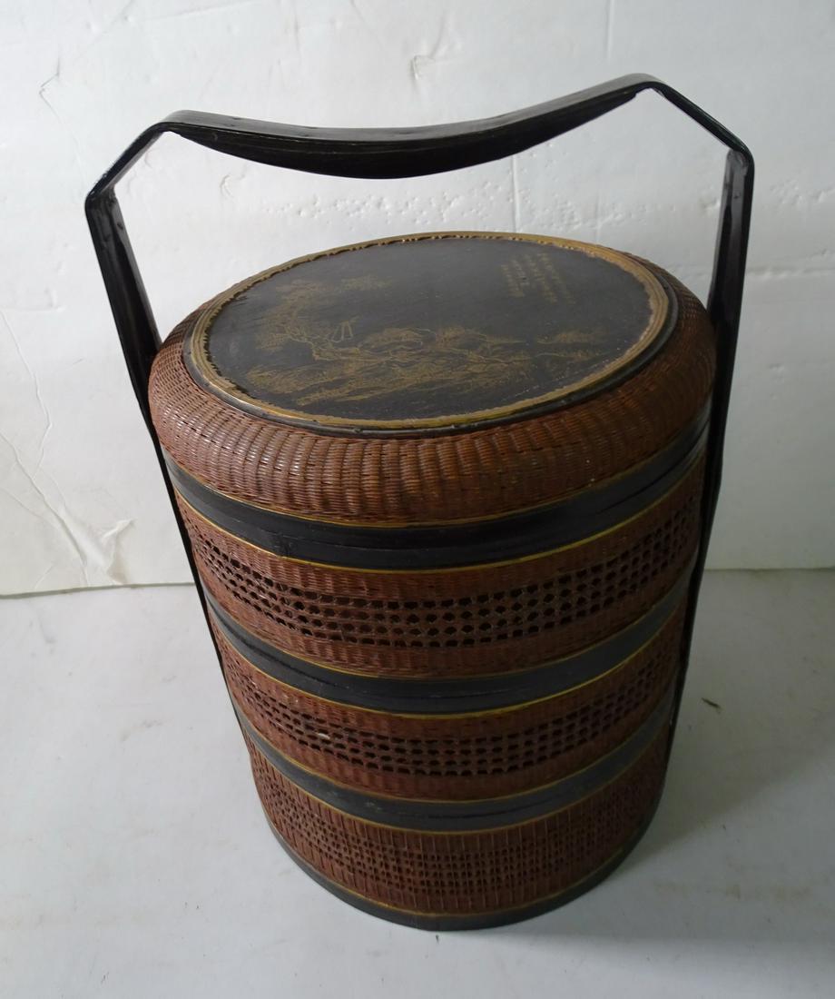 CHINESE WEDDING BASKET 15" H X 10" DIA.: CHINESE WEDDING BASKET 15" H X 10" DIA.