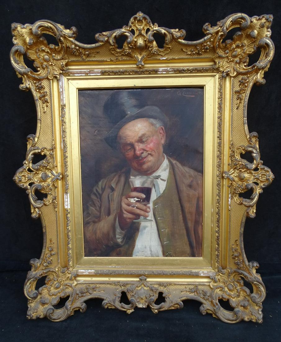 ANTONIO ZOPPI (FIRENZE) SIGNED "WINE DRINKER/PADRONE", 19TH CEN, OIL ON CANVAS 14.5" X 11.5" IMAGE: ANTONIO ZOPPI (FIRENZE) SIGNED "WINE DRINKER/PADRONE", 19TH CEN, OIL ON CANVAS 14.5" X 11.5" IMAGE