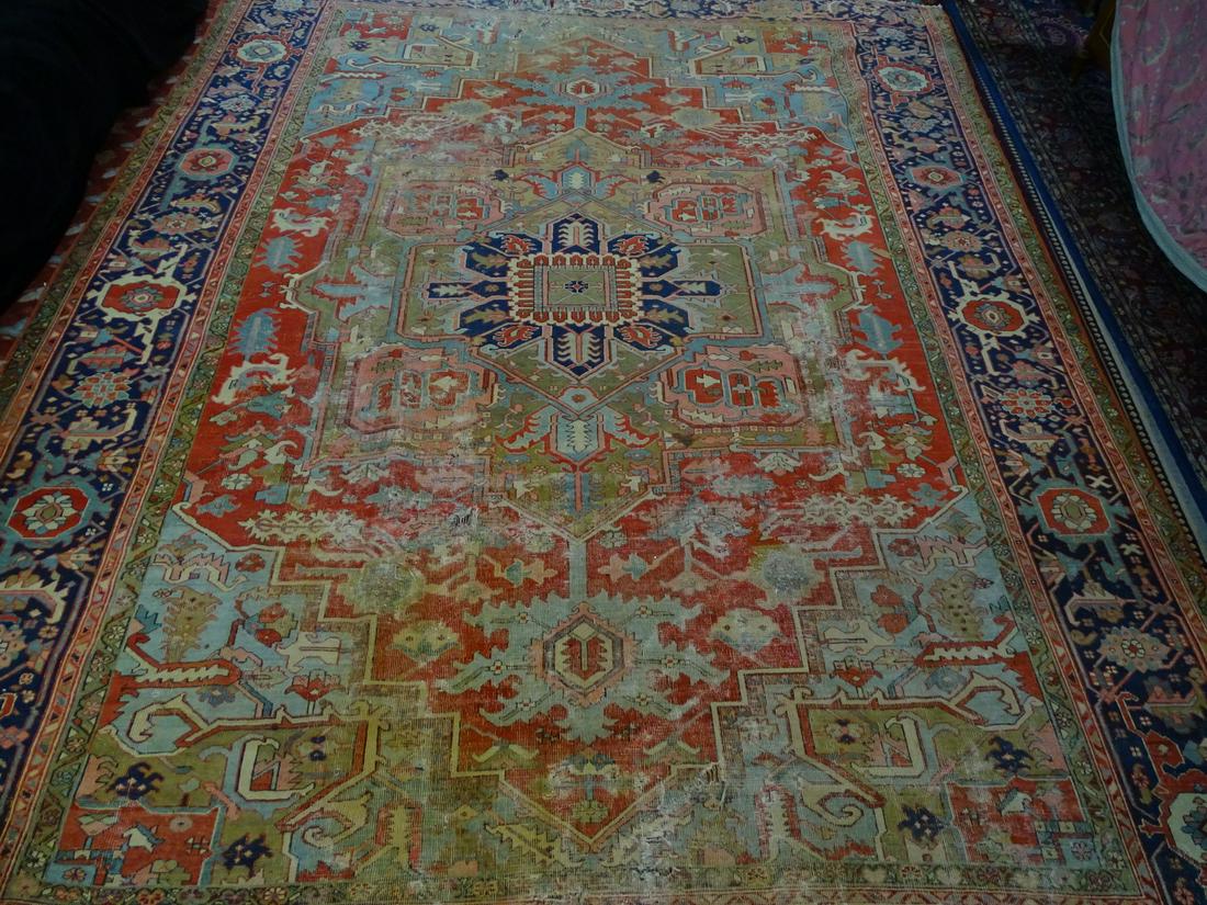 ANTIQUE SERAPI PERSIAN RUG OVERALL WEAR, NEEDS RESTORATION 9'9" X 12' 6" (1 of 15)
