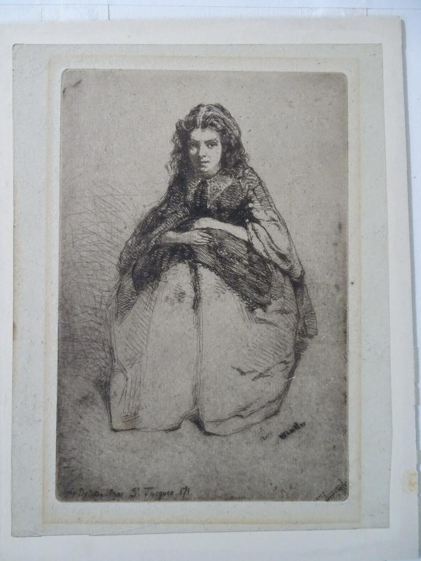 WHISTLER DRYPOINT "FUMETTE" 1858 6.5" X 4.5": WHISTLER DRYPOINT "FUMETTE" 1858 6.5" X 4.5"