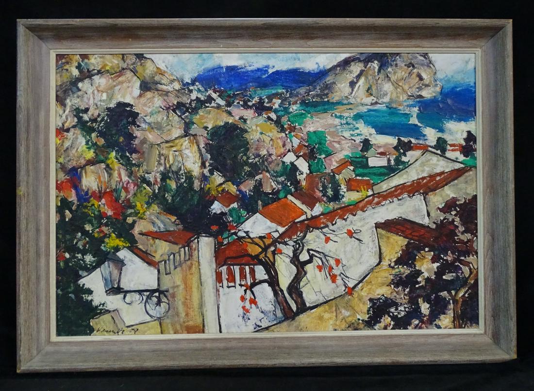 MODERNIST SIGNED PAINTING 1959 GREECE? 31" X 44" (1 of 6)