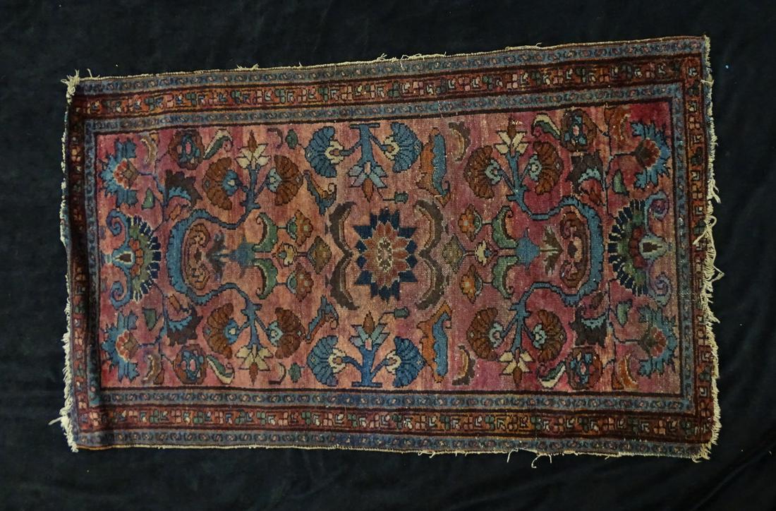 ANTIQUE ORIENTAL THROW RUG PLUM BACKGROUND 2' 5" X 4' 3" (1 of 8)