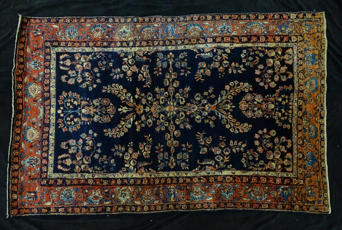 ANTIQUE ORIENTAL CARPET (BLUE BACKGROUND FLOWER EDGES) 4'5" X 7' (1 of 9)