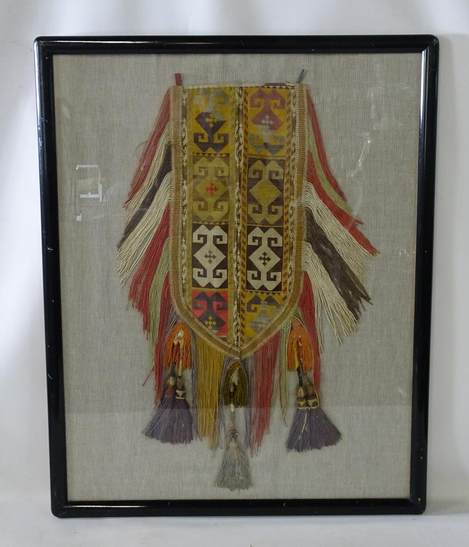 EMBROIDERED ELEPHANT HEAD DRESS FRAMED 30" X 20.5": EMBROIDERED ELEPHANT HEAD DRESS FRAMED 30" X 20.5"