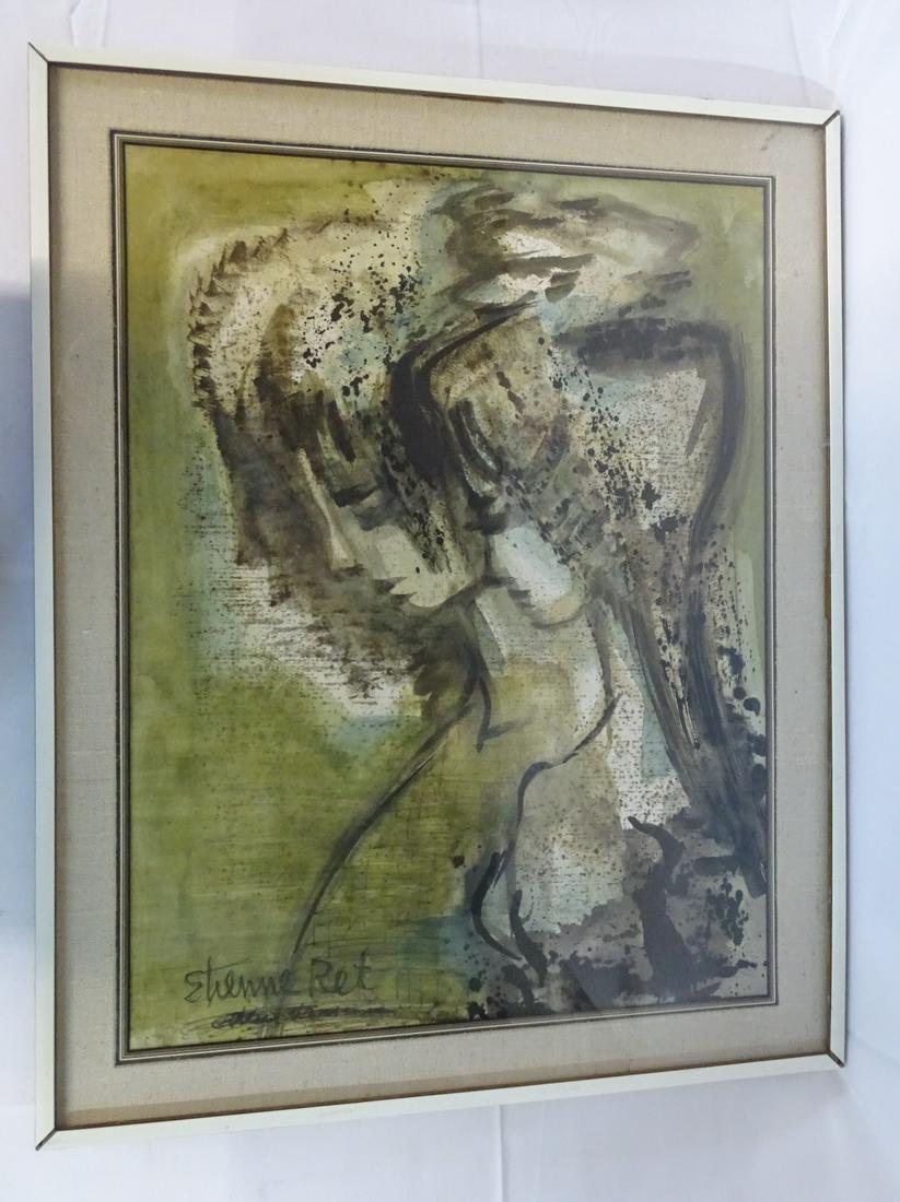 ETIENNE RET SIGNED WATERCOLOR PORTRAIT "3 FACES" 25 1/4" X 19" (1 of 10)