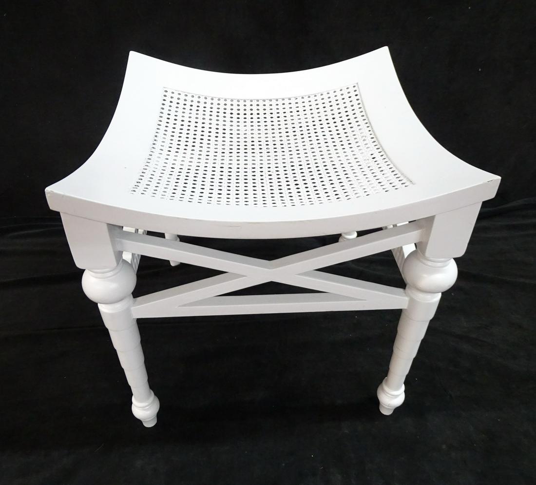 WHITE CANED THEBES STOOL 18.5" X 20" X 20": WHITE CANED THEBES STOOL 18.5" X 20" X 20"