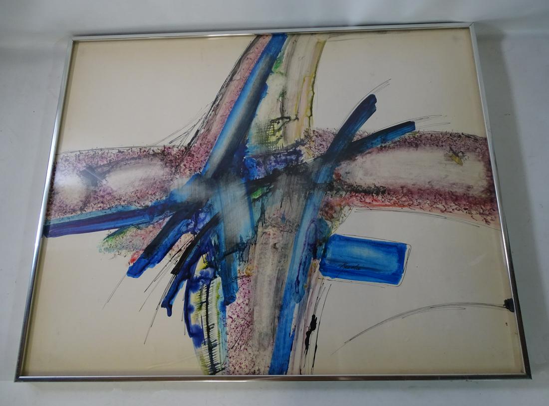 INK AND WATERCOLOR ABSTRACT SIGNED 30.5" X 20.5" (1 of 7)